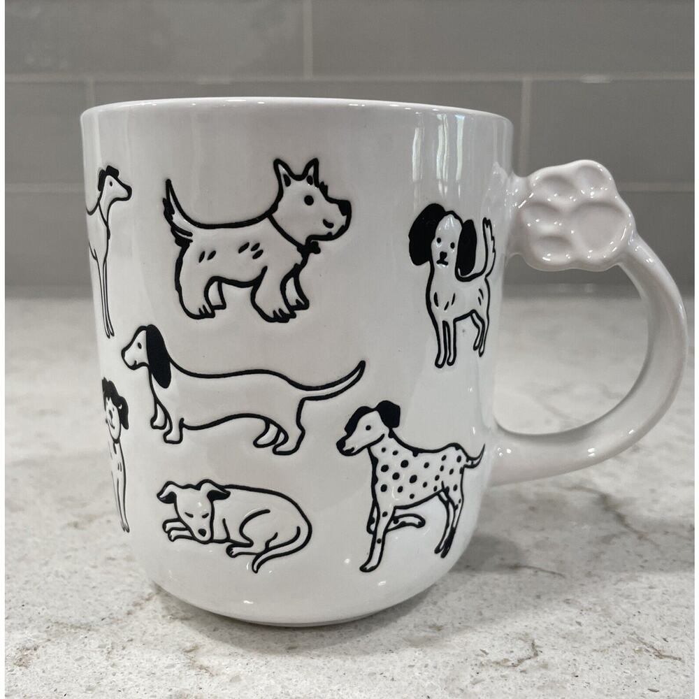 DOGS 18oz Mug White Paw Print Handle Dachshund Dane Dalmatian Schnauzer Spaniel